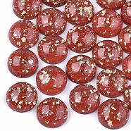 Resin Cabochons, with Glitter Powder and Gold Foil, Half Round, Red, 12x5.5mm(CRES-T012-07D)