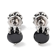 Claw 316 Surgical Stainless Steel Pave Black Cubic Zirconia Ear False Plugs for Women Men, Antique Silver, 9x7mm(EJEW-Z050-36AS)