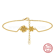 925 Sterling Silver Anklet, Flower, Real 14K Gold Plated, 8-5/8 inch(22cm)(AJEW-Z029-05G)