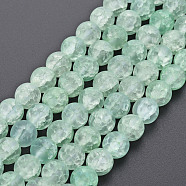 Crackle Glass Beads Strands, Dyed & Heated, Frosted, Round, Light Green, 8mm, Hole: 1.2mm, about 50~51pcs/strand, 15.35 inch(39cm)(GLAA-S192-D-008E)