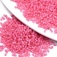 11/0 Grade A Glass Seed Beads, Cylinder, Uniform Seed Bead Size, Baking Paint, Hot Pink, 1.5x1mm, Hole: 0.5mm, about 20000pcs/bag(SEED-S030-1144)