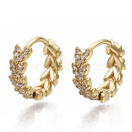 Brass Micro Pave Cubic Zirconia Huggie Hoop Earring, Flower Ring, Real 18K Gold Plated, 13.5x4mm, Pin: 1mm(EJEW-N011-03G)