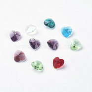Glass Pendants, Faceted, Heart, Great For Mother's Day Bracelet Making, Mixed Color, about 10mm in diameter, 6mm thick, hole: 0.5mm(GH0MM)