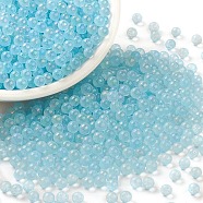 Luminous Transparent Glass Seed Round Beads, No Hole/Undrilled, Grade A, Deep Sky Blue, 3~3.5mm, about 7500pcs/bag(GLAA-F124-D07-B)