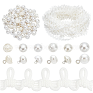 Elite Ornament Accessories Kits, Including Resin & Plastic Imitation Pearl Shank Buttons, with Polyester Elastic Cord with Loops, White(DIY-PH0017-69)