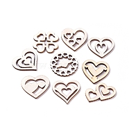 Laser Cut Wood Shapes, Unfinished Wooden Embellishments, Poplar Wood Cabochons, Heart, Blanched Almond, 19.5~27.5x28.5~29.5x2.5mm, about 100pcs/bag(WOOD-L009-14)