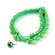 Adjustable Polyester Lace Dog/Cat Collar, Pet Supplies, with Iron Bell and Polypropylene(PP) Buckle, Green, 21~35x0.9cm, Fit For 19~32cm Neck Circumference(MP-K001-B02)