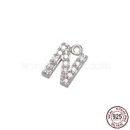 Real Platinum Plated Rhodium Plated 925 Sterling Silver Micro Pave Clear Cubic Zirconia Charms, Initial Letter, Letter N, 9x6x1.5mm, Hole: 0.9mm(STER-P054-10P-N)