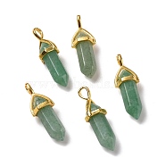 Natural Green Aventurine Pendants, Faceted, with Golden Tone Brass Findings, Lead free & Cadmium Free, Bullet, 27~30x9~10x7~8mm, Hole: 4x3mm(G-K329-37G)