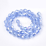 Electroplate Glass Beads Strands, AB Color Plated, Faceted, Bicone, Cornflower Blue, 6x5.5~6mm, Hole: 1mm, about 47~48pcs/strand, 10.83 inch(27.5cm)(X-EGLA-Q118-6mm-B04)