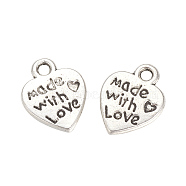 Tibetan Style Alloy Pendants, Heart with Word Made with love, For Valentine's Day, Cadmium Free & Lead Free, Antique Silver, 12.5x10x2mm, Hole: 2mm(X-TIBE-S303-01AS-RS)