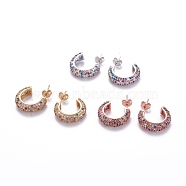 Brass Micro Pave Cubic Zirconia Stud Earrings, Half Hoop Earrings, with Brass Ear Nuts, Ring, Colorful, Mixed Color, 18x5mm, Pin: 0.7mm(EJEW-F198-07-01)