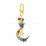 Synthetic & Natural Mixed Gemstone Pendant Decorations, with Tibetan Style Alloy Charms and Alloy Swivel Clasps, Moon, Golden, 100mm, Pendants: 70x30x9.5mm(HJEW-JM01853-01)