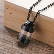 Openable Stainless Steel Memorial Urn Ashes Pendants, with Glass, Column, Electrophoresis Black, 22x13mm(BOTT-PW0002-003A-EB)