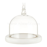 Glass Microlandschaft Covers, Glass Rabbit Cover, Decorative Display Case, Cloche Bell Jar Terrarium with Wood Base, for DIY Preserved Flower Gift, White, 116.5x123mm, Base: 116.5x15.5mm(DJEW-WH0039-48B)