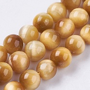 Natural Tiger Eye Bead Strands, Round, Gold, 7.5~8.5mm, Hole: 0.5~1mm, about 48~51pcs/strand, 14.8 inch~15.63 inch(37.5~39.7cm)(G-E468-E05-8mm)