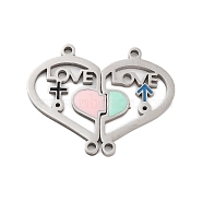 Valentine's Day 304 Stainless Steel Enamel Girll Boy Connector Charms, Love Heart Links Set, Stainless Steel Color, 23x28x1mm, Hole: 1.5mm, Left: 23x15x1mm, Right: 22.5x14x1mm, 2pcs/set(STAS-Z078-15P)