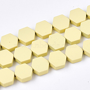 Spray Painted Non-magnetic Synthetic Hematite Beads Strands, Hexagon, Champagne Yellow, 8.5x8x3mm, Hole: 1mm, about 45pcs/strand, 15.7 inch(G-T116-03C-02)