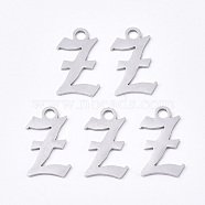 201 Stainless Steel Pendants, Laser Cut, Old English, Alphabet, Stainless Steel Color, Letter.Z, 17x10x1mm, Hole: 2mm(STAS-N091-40Z)