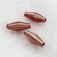 Steel Spring Beads, Coil Beads, Rice, Red Copper, about 4mm wide, 9mm long, hole: 1mm(STAS-D004-R)