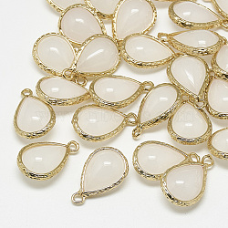 Glass Pendants, with Golden Tone Brass Findings, teardrop, WhiteSmoke, 18.5x12.5x7mm, Hole: 1.5mm(X-GLAA-Q068-19A-13)