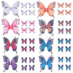 SUNNYCLUE 80Pcs 8 Colors Artificial 2-Layer Fibre Tulle Ornament Accessories, 3D Craft Organza Butterfly, with Crystal Rhinestone, Mixed Color, 45x37x3mm, 10pcs/color(DIY-SC0022-36)