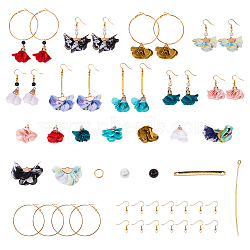 SUNNYCLUE DIY Earring Making, with Cloth Pendant Decorations, with Acrylic Findings, Handmade Cloth Pendant Decorations and Brass Earring Hooks, Mixed Color, 12x10cm(DIY-SC0003-76)