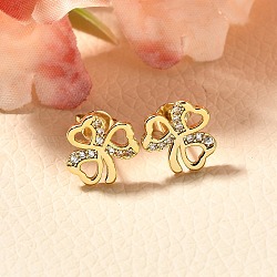 Clover Brass Micro Pave Clear Cubic Zirconia Stud Earrings, Rack Plating, Long-Lasting Plated, Cadmium Free & Lead Free, Real 18K Gold Plated, 9x10mm(EJEW-C126-02G)