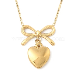 Ion Plating(IP) 304 Stainless Steel Bowknot & Heart Pendant Cable Chain Necklaces for Women, Real 14K Gold Plated, 16.22 inch(41.2cm)(NJEW-F328-10G)