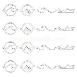 16Pcs 4 Styles 201 & 304 Stainless Steel Connector Charms, Ring & Wave & Flat Round & Massif, Stainless Steel Color, 6~29x7.5~21x1~2mm, Hole: 1.2~1.4mm, 4pcs/style(STAS-UN0047-47)