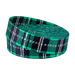 Polyester Ribbons, Jacquard Ribbon, Tyrolean Ribbon, Stripe Pattern, Green, 1-1/2 inch(38mm), about 15 yards/roll(OCOR-WH0070-52)