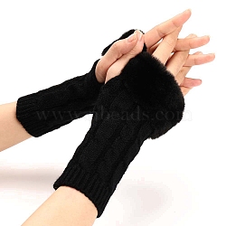 Acrylic Fibers Knitting Fingerless Gloves, Arm Warmer, Winter Warm Gloves with Thumb Hole, Black, 210x60mm(PW-WG53A2A-07)