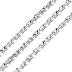 304 Stainless Steel Faceted Cable Chains, Soldered, with Spool, Stainless Steel Color, 3x2x0.5mm, about 32.81 Feet(10m)/Roll(CHS-G027-03P)