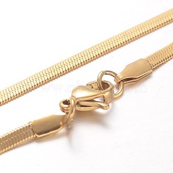 304 Stainless Steel Snake Chain Necklaces, with Lobster Claw Clasps, Golden, 17.7 inch(45cm), 2.6x0.4mm(NJEW-F195-01A-G)