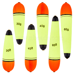 6Pcs 3 Styles EVA Fishing Foam Float Fishing Rig Float, with Iron and Polystyrene Finding, Fishing Accessories, Yellow, 101~147x28.5~30mm, Hole: 2.5mm, 2pcs/style(AJEW-HY0001-67)