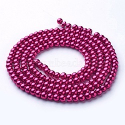 Glass Pearl Beads Strands, Pearlized, Round, Medium Violet Red, 4mm, Hole: 0.8~1mm, about 216pcs/strand, 32 inch(X-HY-4D-B37)