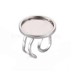 201 Stainless Steel Cuff Pad Ring Settings, Laser Cut, Stainless Steel Color, Tray: 20mm, US Size 7 1/4(17.5)~US Size 8(18mm)(STAS-S080-040F-P)