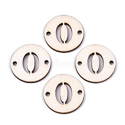 Unfinished Natural Poplar Wood Links Connectors, Laser Cut, Flat Round with Number, Num.0, 29.5x2.5mm, Hole: 2.5mm(WOOD-S045-138B-0)