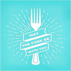 Self-Adhesive Silk Screen Printing Stencil, for Painting on Wood, DIY Decoration T-Shirt Fabric, MAY THE FORK BE WITH YOU, Sky Blue, 28x22cm(DIY-WH0173-022)