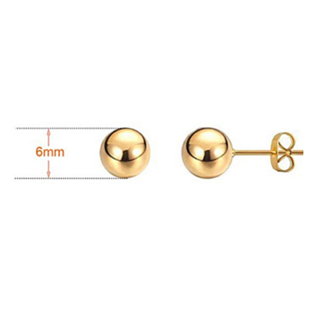 Brass Ball Stud Earrings, with Ear Nuts, Golden, 6mm