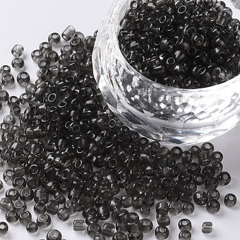 Glass Seed Beads, Transparent, Round, Gray, 8/0, 3mm, Hole: 1mm, about 10000 beads/pound