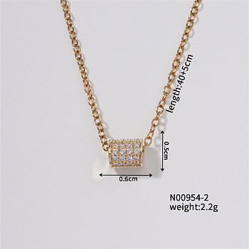 Chic Minimalist Column Brass Micro Pave Cubic Zirconia Pendant Necklaces, Cable Chains Necklaces for Women, 15.75 inch(400mm)