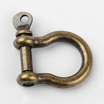 Tibetan Style Alloy D-Ring Anchor Shackle Clasps, Antique Bronze, 25x19.5x3.5mm, Hole: 2mm