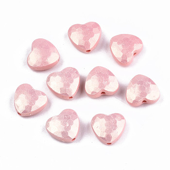 Spray Painted Acrylic Beads, Rubberized Style, Faceted, Heart, Salmon, 10.5x11.5x5mm, Hole: 1.5mm, about 1350pcs/500g