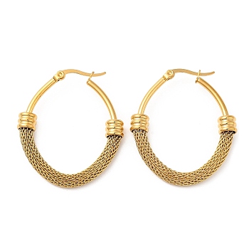 304 Stainless Steel Oval with Mesh Chains Hoop Earrings, Real 18K Gold Plated, 40x33.5x6mm