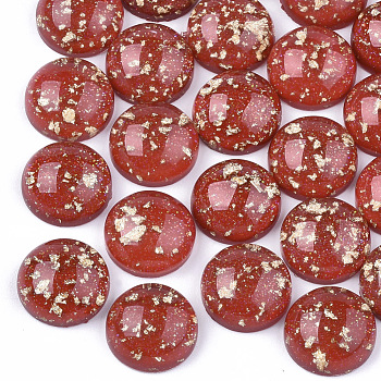 Resin Cabochons, with Glitter Powder and Gold Foil, Half Round, Red, 12x5.5mm
