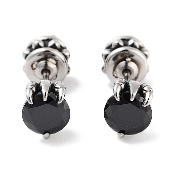 Claw 316 Surgical Stainless Steel Pave Black Cubic Zirconia Ear False Plugs for Women Men, Antique Silver, 9x7mm