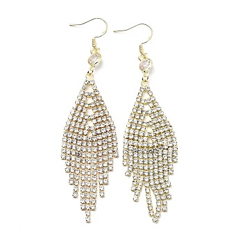 Crystal Rhinestone Rhombus Dangle Earrings, Brass Long Drop Earrings for Women, Light Gold, 95mm, Pin: 0.9mm