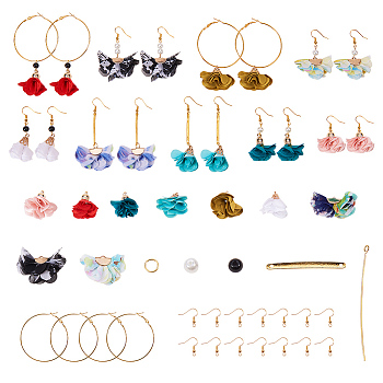 SUNNYCLUE DIY Earring Making, with Cloth Pendant Decorations, with Acrylic Findings, Handmade Cloth Pendant Decorations and Brass Earring Hooks, Mixed Color, 12x10cm