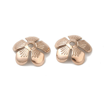 304 Stainless Steel Bead Caps, 5-Petal Flower, Rose Gold, 13.5x6mm, Hole: 1.2mm